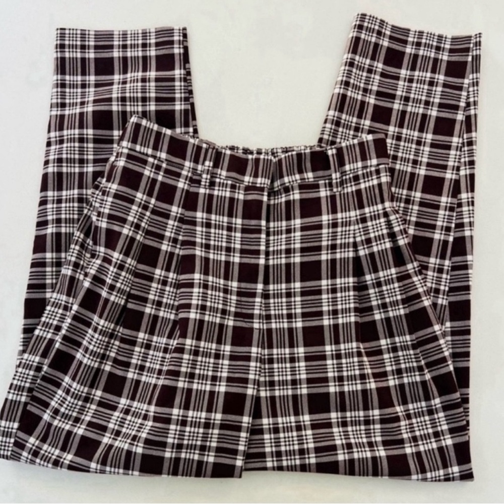 Monki Plaid Straight Leg Pants - Black and White